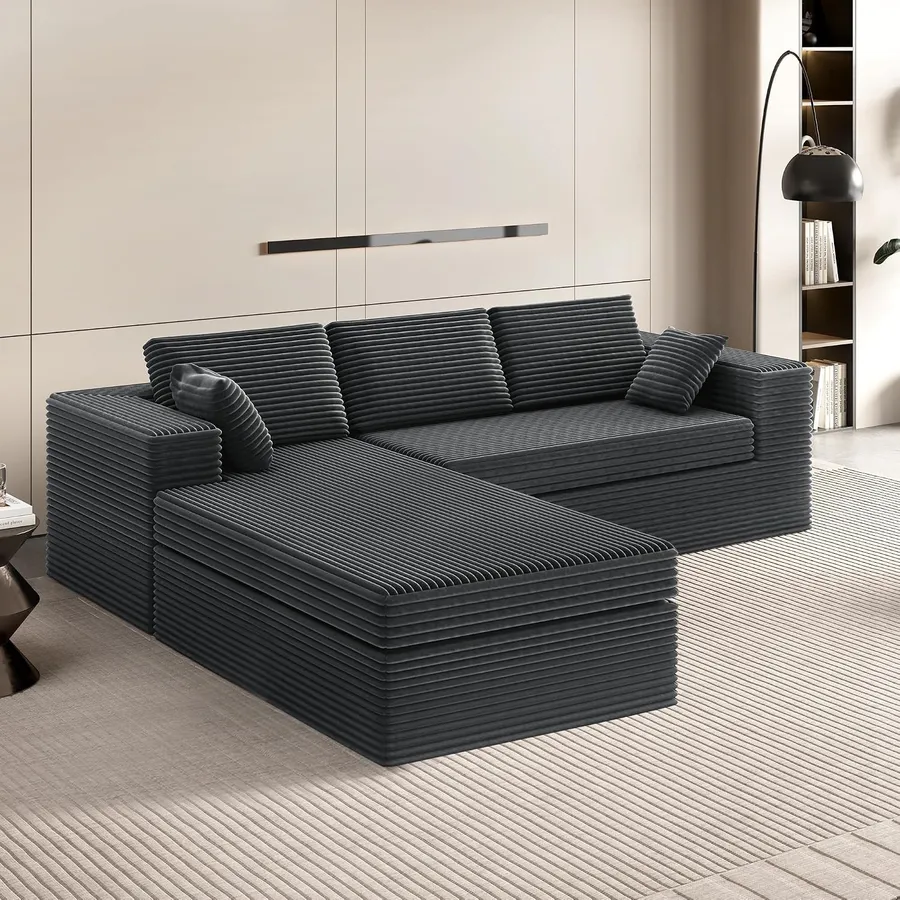 Slecofom 108" Cloud Modular Sectional Sofa in dark grey corduroy